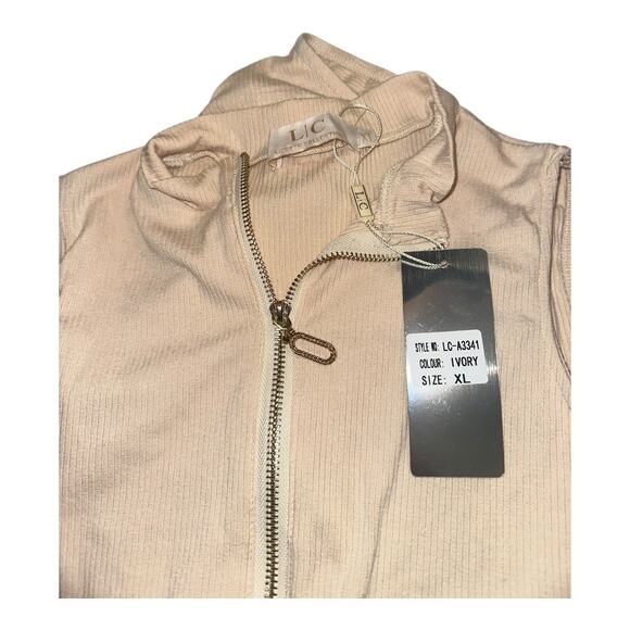 LIZETTE COLLECTION XL beige ribbed sleeveless bodysuit zip front mock neck nwt - Picture 6 of 7
